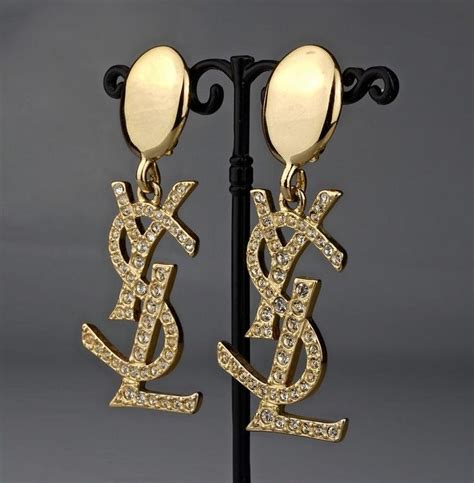 ysl logo drop earrings|YSL rhinestone earrings.